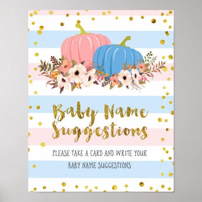 Pink & Blue Pumpkin Name Suggestions Poster (Front)