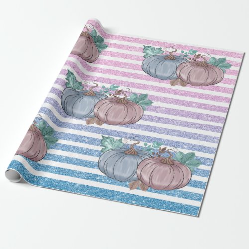 Pink Blue Pumpkin Thanksgiving Gender Reveal Party Wrapping Paper