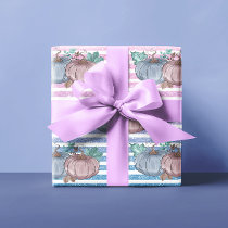 Pink Blue Pumpkin Thanksgiving Gender Reveal Party Wrapping Paper