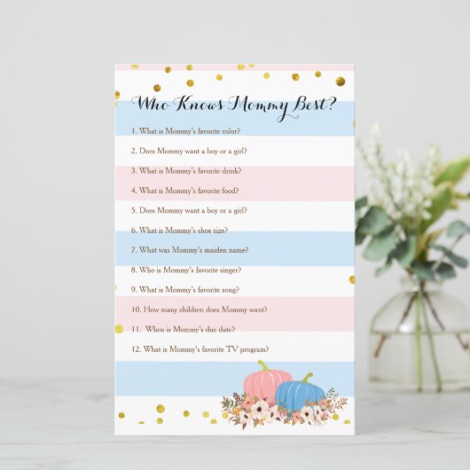 Pink & Blue Pumpkin Who Knows Mommy Best Game (Standing Front)