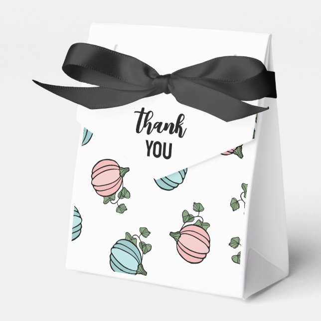 Pink & Blue Pumpkins Gender Reveal Thank You Favor Boxes (Front Side)