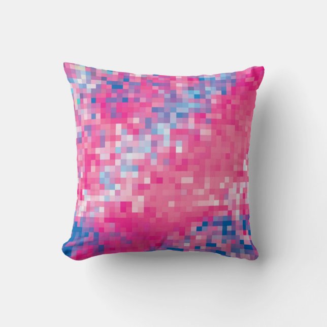 Pink Blue & Purple Abstract Mosaic Squares Pattern Throw Pillow (Front)