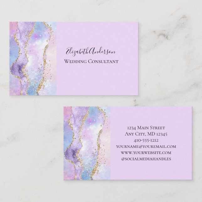Pink Blue Purple Agate Glitter Trendy Girly  Business Card (Front/Back)