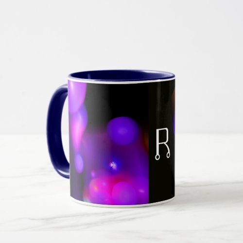 PINK BLUE PURPLE BLACK FRACTAL BUBBLES MONOGRAM MUG