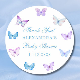 Pink Blue Purple Butterfly Baby Shower Thank You Classic Round Sticker