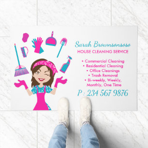 Pink Blue Purple Cartoon House Clean Service Doormat