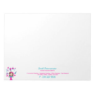Pink Blue Purple Cartoon Maid Cleaning Service Notepad