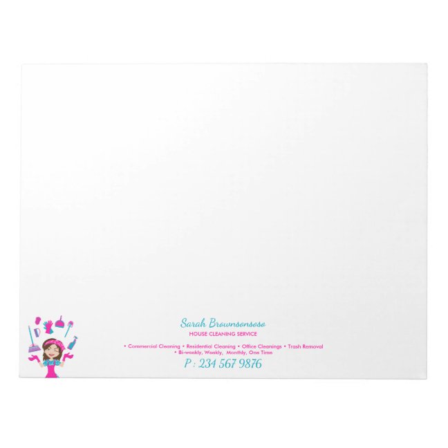 Pink Blue Purple Cartoon Maid Cleaning Service Notepad