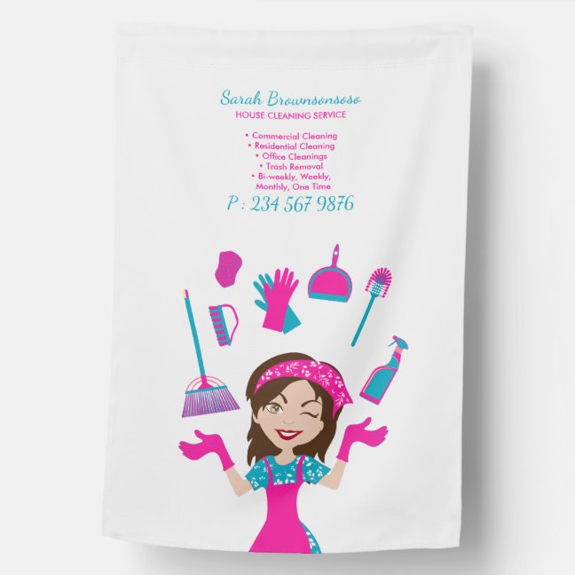 Pink Blue Purple Cleaning Service House Flag