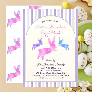 Pink Blue Purple Cute Bunny Easter Brunch Egg Hunt Invitation