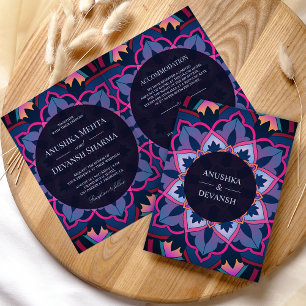 Pink Blue Purple Ethnic Mandala Indian Wedding Invitation