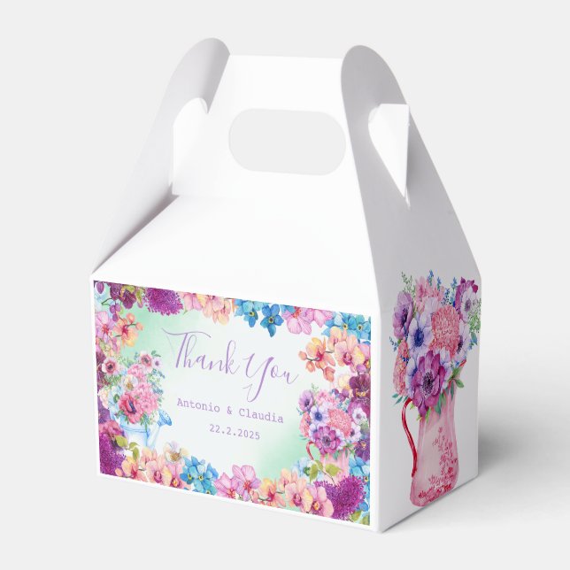 Pink Blue Purple Flower Favor Box Your Celebration (Front Side)