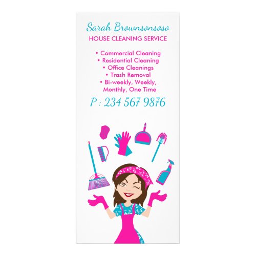 Pink Blue Purple Girl House Cleaning Service Rack Card