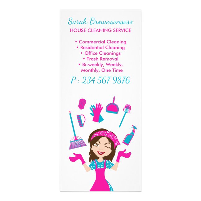 Pink Blue Purple Girl House Cleaning Service Rack Card