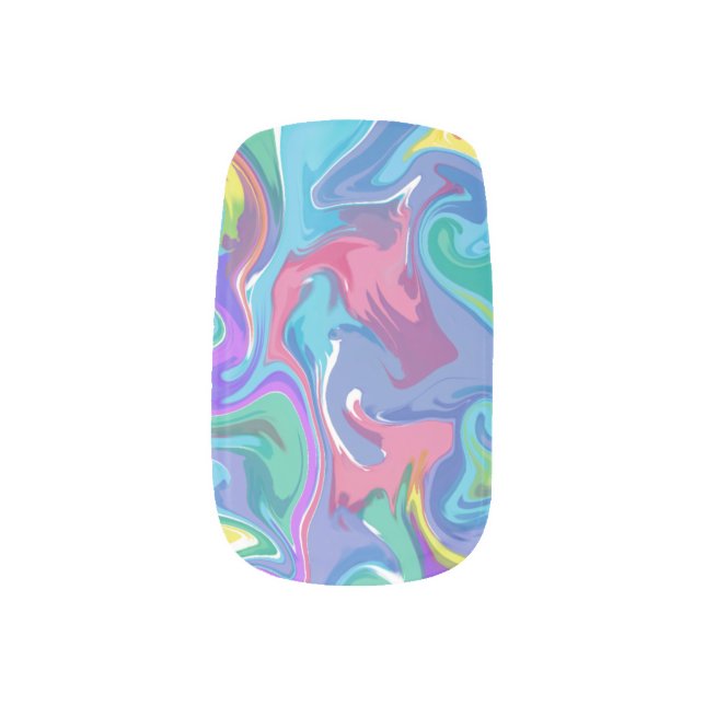 Pink Blue Purple Marble Minx Nail Art (Left Thumb)
