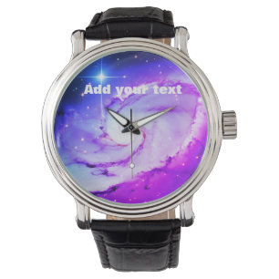 Pink blue purple Nebula galaxy add your text name Watch