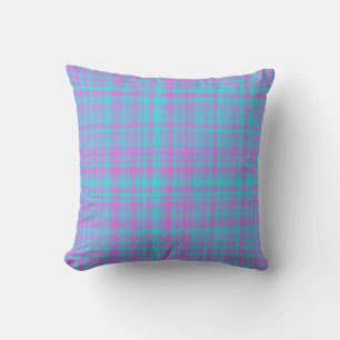 Pink Blue Purple Plaid Pattern Throw Pillow
