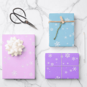 Pink Blue Purple Snowflakes Christmas Holidays Wrapping Paper Sheets