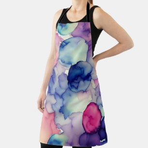 Pink Blue Purple Watercolor paint Fusion Apron