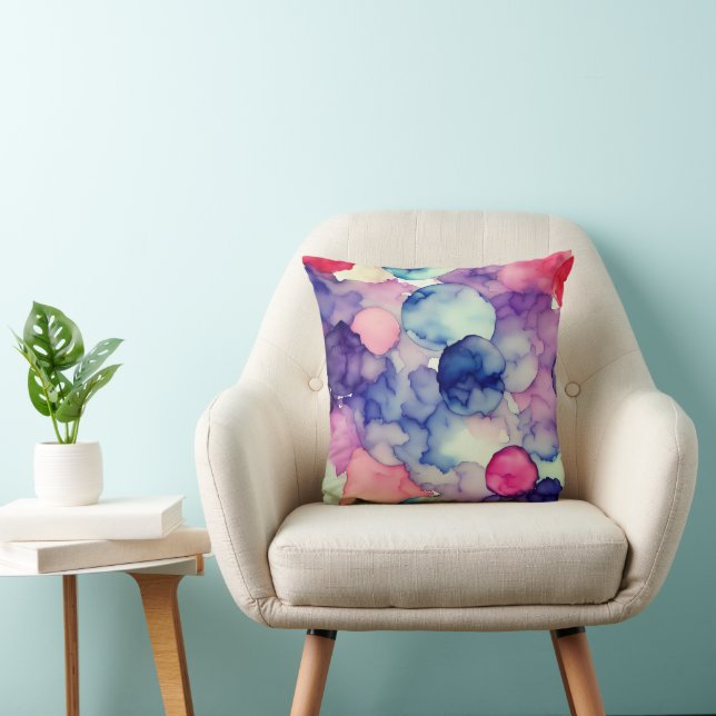 Pink Blue Purple Watercolor paint Fusion  Throw Pillow (Chair)