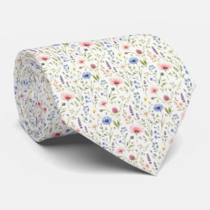 Pink Blue Purple Wildflowers Groomsmen Wedding Neck Tie