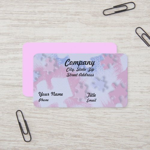 Pink  Blue Puzzle Pieces Business Card
