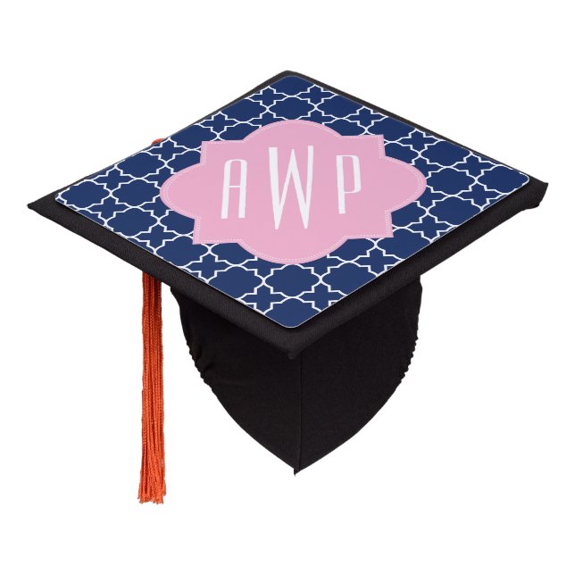 Pink + Blue Quatrefoil Monogram Tassel Topper (Angled)