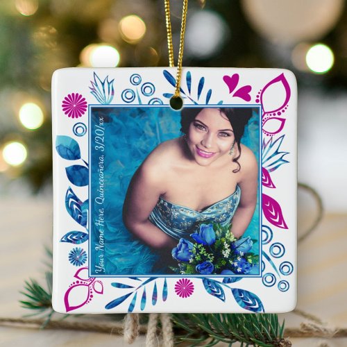 Pink Blue Quinceanera Christmas Photo Ornament