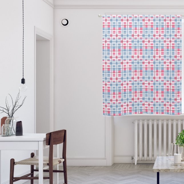 Pink & Blue Rectangular Plaid Pattern Baby Blackout Curtains (Living Room)
