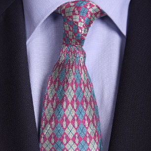 Pink & Blue Retro Argyle Bowling Pin Neck Tie