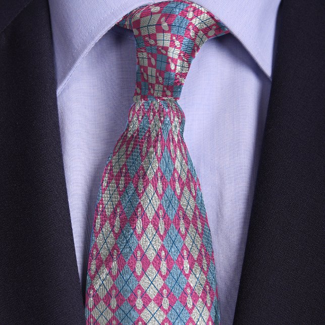 Pink & Blue Retro Argyle Bowling Pin Neck Tie (Creator Uploaded)