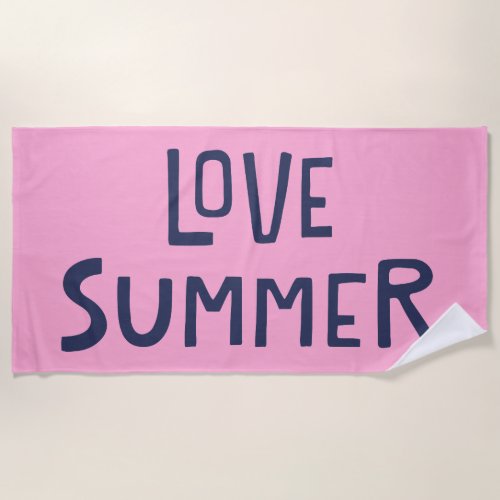 Pink Blue Retro Modern Love Summer Pool Party Beach Towel