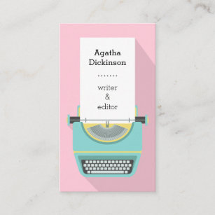 Pink blue retro typewriter professional writer business card
