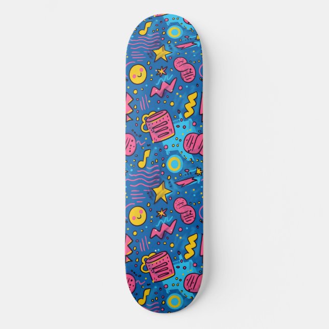 Pink Blue Retro Y2K Checker Design Skateboard (Front)