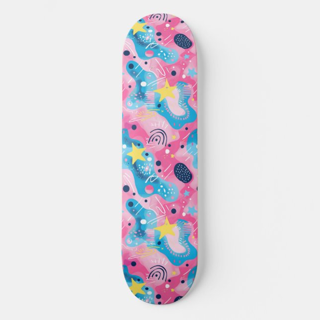 Pink Blue Retro Y2K Unique Design Skateboard (Front)