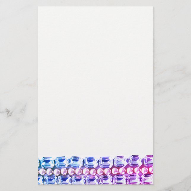 Pink & blue Rhinestones and pearls Stationery (Front)