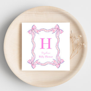 Pink Blue Ribbon Bow Frame Personalized Napkin