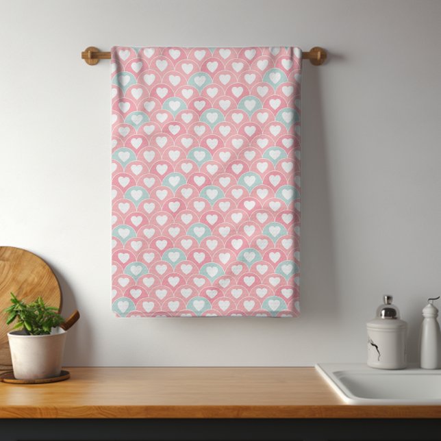 Pink Blue Romantic Love Heart Pattern | Valentines Kitchen Towel (Creator Uploaded)
