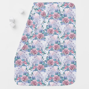 Pink & Blue Rose Pattern Baby Blanket