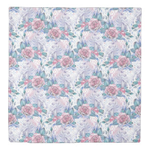 Pink & Blue Rose Pattern Duvet Cover