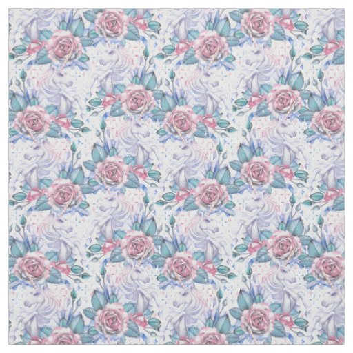 Pink & Blue Rose Pattern Fabric