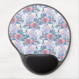 Pink & Blue Rose Pattern Gel Mouse Pad