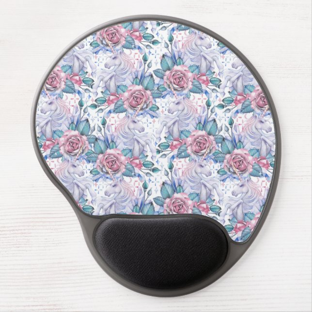 Pink & Blue Rose Pattern Gel Mouse Pad (Front)