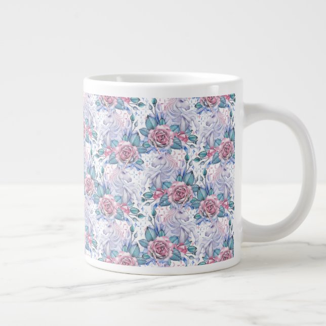 Pink & Blue Rose Pattern Giant Coffee Mug (Right)