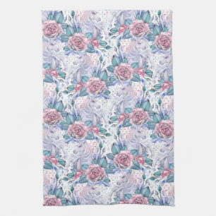 Pink & Blue Rose Pattern Kitchen Towel