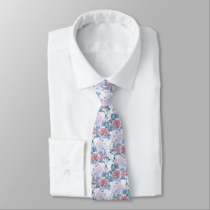 Pink & Blue Rose Pattern Neck Tie