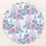 Pink &amp; Blue Rose Pattern Paper Coaster