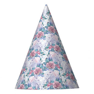 Pink & Blue Rose Pattern Party Hat