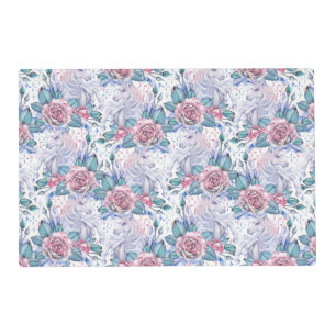 Pink & Blue Rose Pattern Placemat