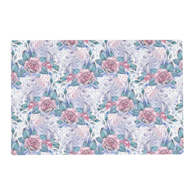 Pink & Blue Rose Pattern Placemat (Front)